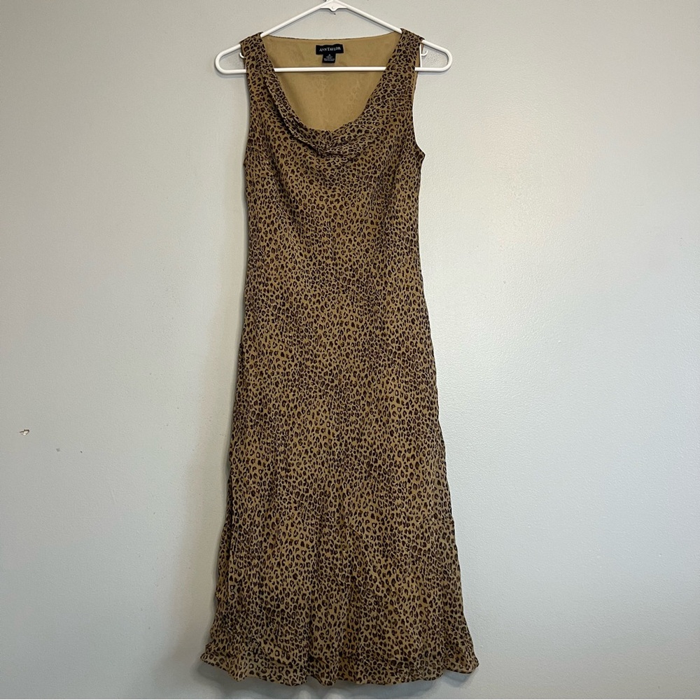 Ann Taylor Brown Leopard Print Midi Dress